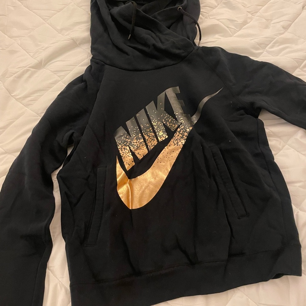 Nike Black Hoodie with gold Nike logo with front pocket